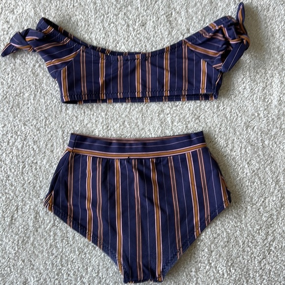 NWOT Eberjey Girls 2 piece Bikini Swimsuit - Navy w brown/pink stripes - size 4​ - Picture 7 of 7